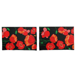 Housse D'oreillers Poppies rouges en pleine floraison Arrière - plan