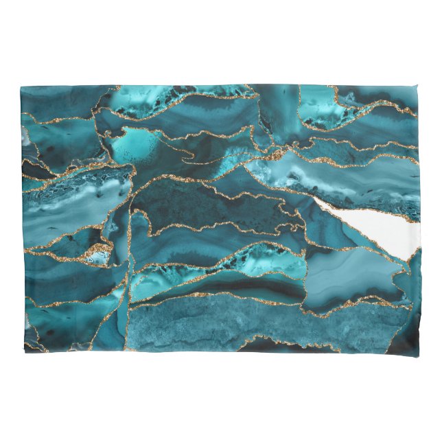 Housse D'oreillers Porte de Parties scintillant Turquoise bleue et or (devant-gauche)