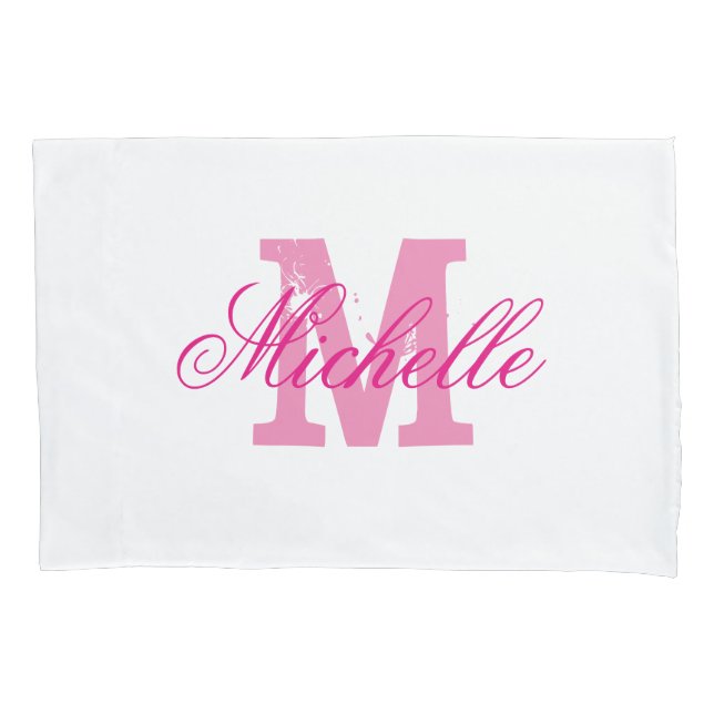 Housse D'oreillers Porte-oreillers monogramme de nom rose personnalis (devant)