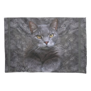 Housse D'oreillers Portrait de chat gris