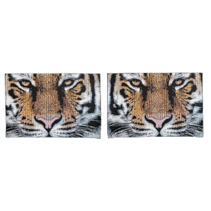 Housse D'oreillers Portrait de tigre en style Presse Graphique