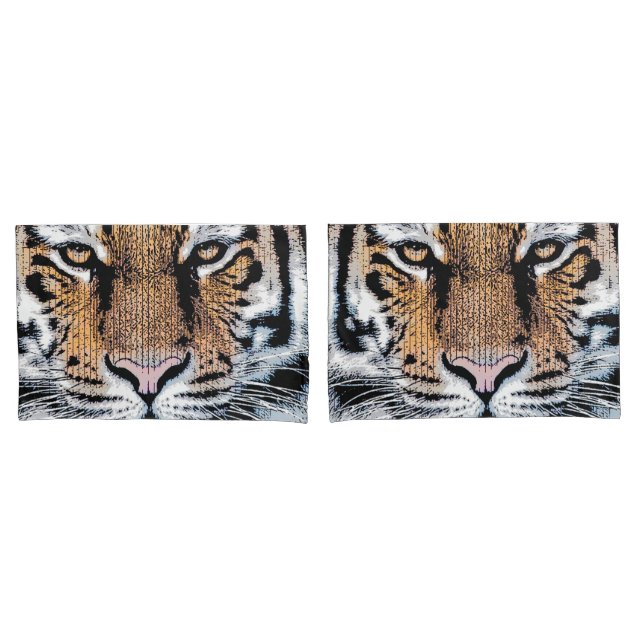 Housse D'oreillers Portrait de tigre en style Presse Graphique (devant-Set)