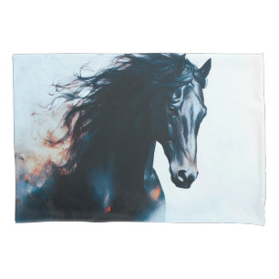 Housse D'oreillers Portrait minimaliste de cheval noir de course