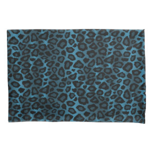 Housse D'oreillers Poster de animal léopard en bleu