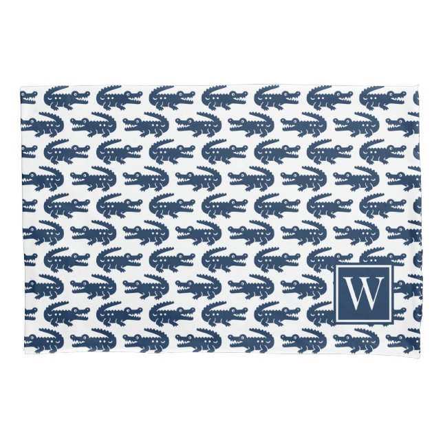 Housse D'oreillers Preppy Alligator - Navy Monogram (devant)