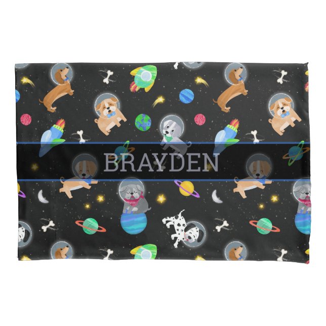 Housse D'oreillers Puppies In Space Watercolor Dog Astronauts (devant)