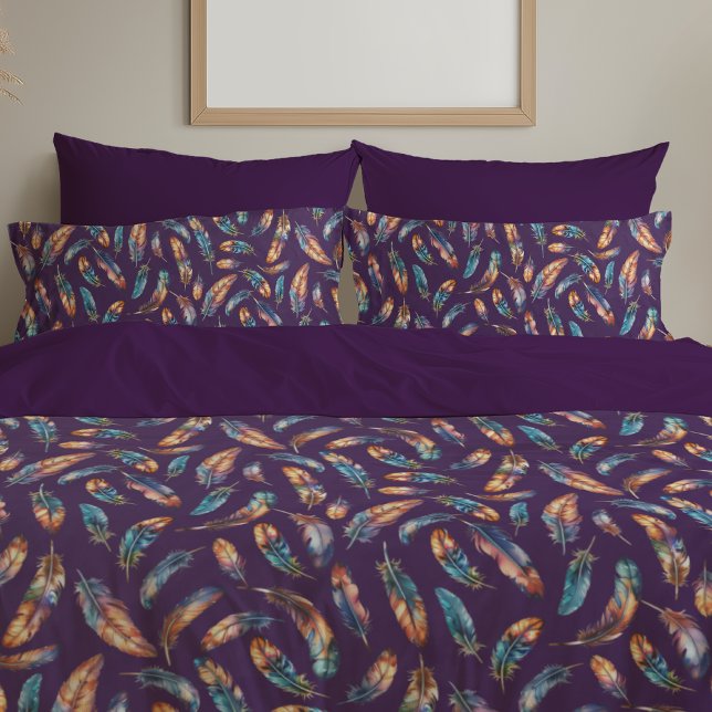 Housse D'oreillers Purple Black Feather Print - Reversible Boho Art (Créateur téléchargé)