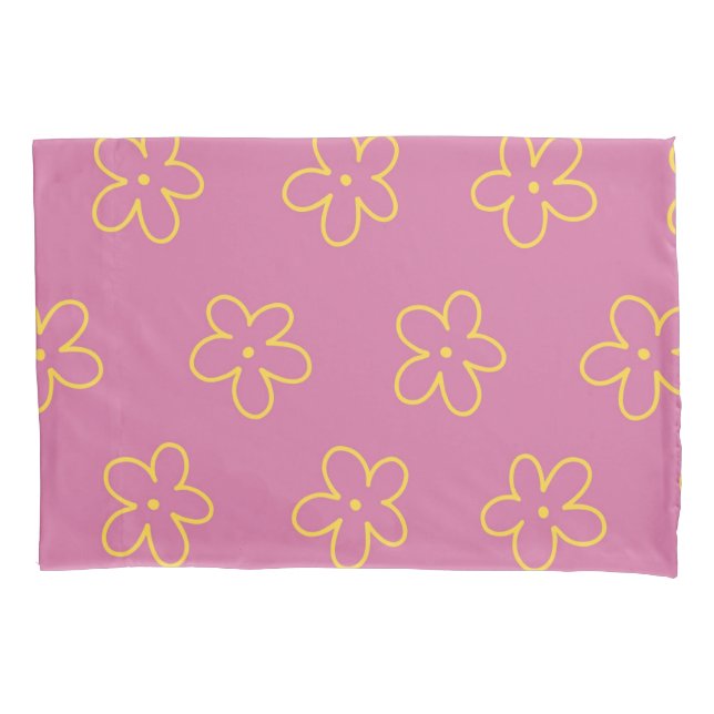 Housse D'oreillers Purple jaune rétro Y2K Bold Blossom Floral (devant)