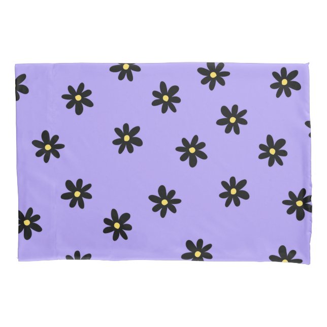 Housse D'oreillers Purple Noir Retro Y2K Gras Fleur Motif Floral (devant)