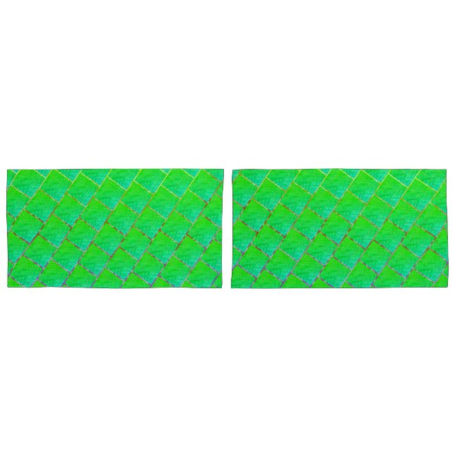 Housse D'oreillers Quadrados verde azulado, linhas de três cores. (devant-Set)