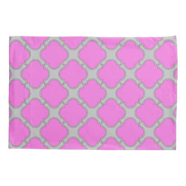 Housse D'oreillers Quatrefoil rose et gris (Dos)