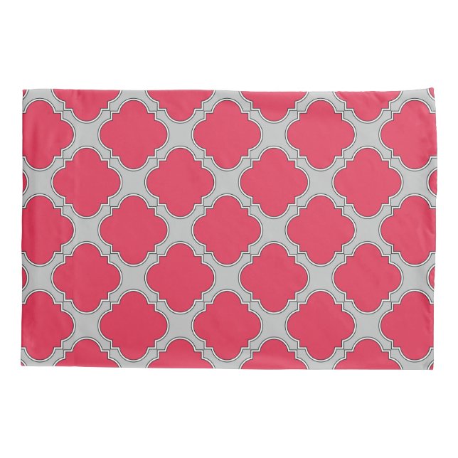 Housse D'oreillers Quatrefoil rouge et gris (Dos)