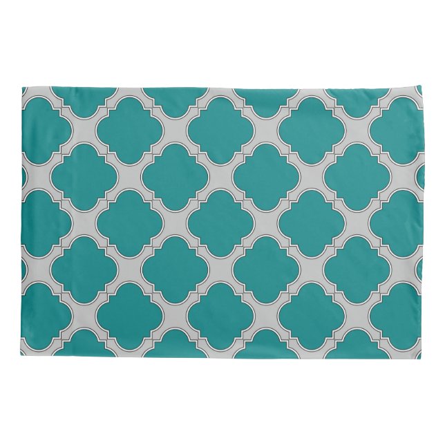 Housse D'oreillers Quatrefoil turquoise et gris (Dos)