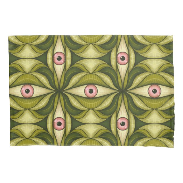 Housse D'oreillers Quirky Rose Eyes Et Vert Botanical Motif (devant)