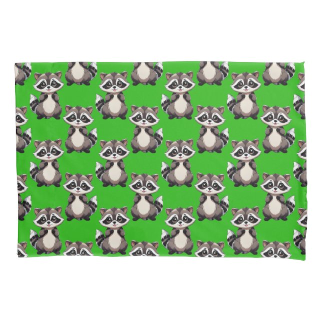 Housse D'oreillers Raccoon Pattern Design Green  (devant)