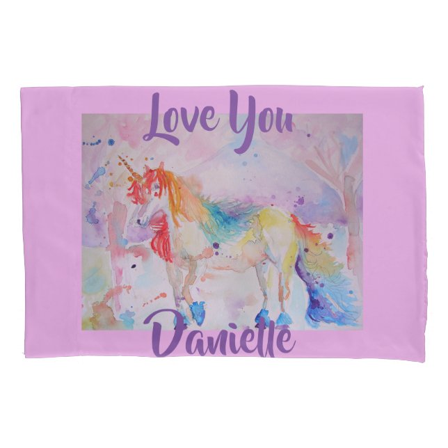 Housse D'oreillers Rainbow Unicorn Aquarelle rose Coussin d'amour Coq (devant)