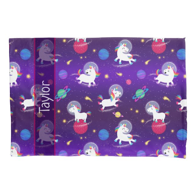 Housse D'oreillers Rainbow Unicorns In Space Purple Ombre (devant)