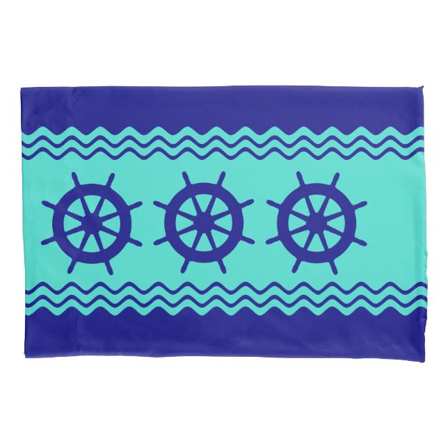 Housse D'oreillers Rayure de casque bleu turquoise marine (devant)