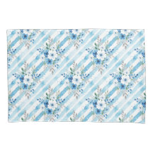 Rayure florale botanique bleu blanc aquarelle