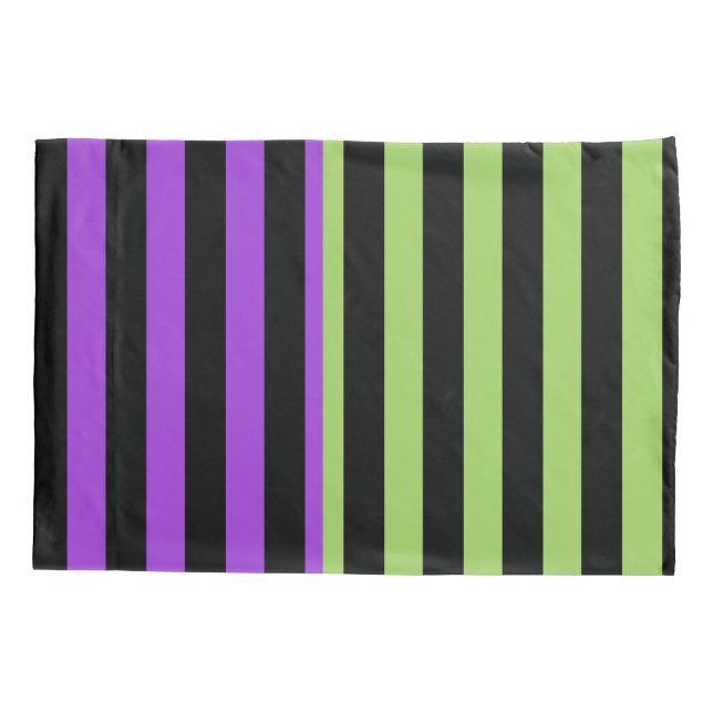Housse D'oreillers Rayure Halloween verte violette et noire (Dos)