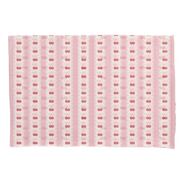 Housse D'oreillers Rayures Cerise Prépa - Rose et Blanc Cassé (devant)