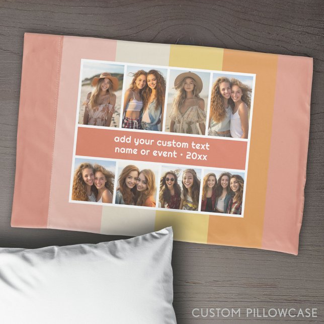 Housse D'oreillers Rayures Rétro - 8 Photos en Collage (Create Your Own Photo Collage Pillowcase)