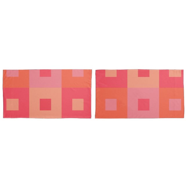 Housse D'oreillers Rectangles roses et orange (devant-Set)