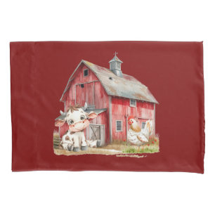 Housse D'oreillers Red Barn Cute Cow Chicken Boy Anniversaire fête ca