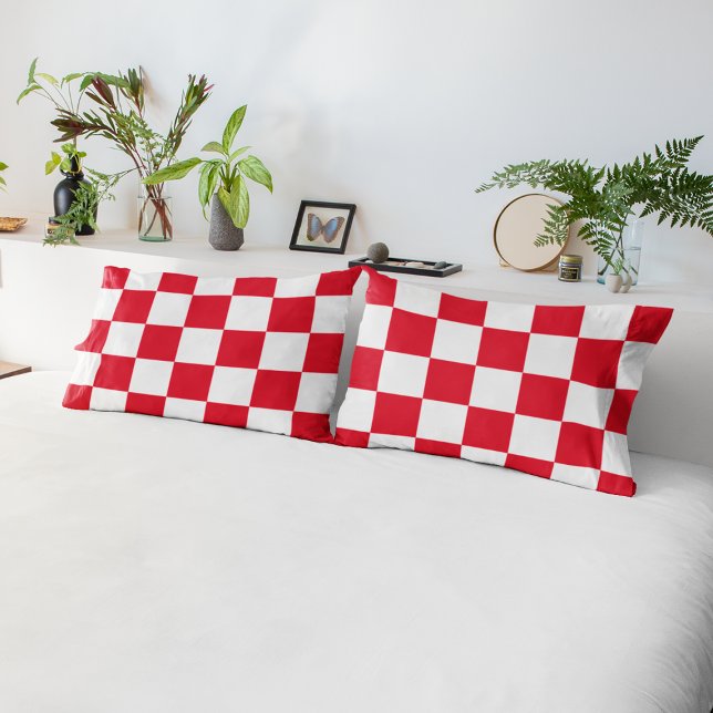Housse D'oreillers Red Croatian Geometric Checkered Pattern (Créateur téléchargé)