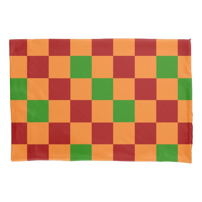 Housse D'oreillers Red Orange Green Checkered Pattern Design  (devant-gauche)
