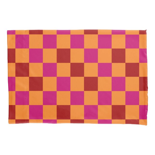 Housse D'oreillers Red Orange Pink Checkered Pattern Design  (devant)