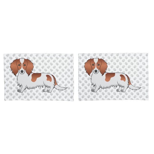 Housse D'oreillers Red Piebald Long Cheveux Dachshund Dessin Chien &  (devant-Set)