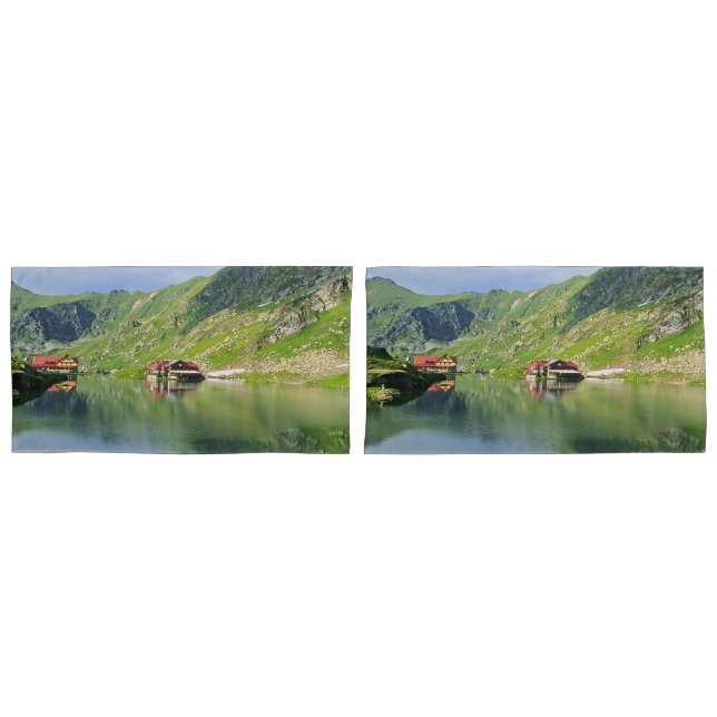 Housse D'oreillers Reflet du lac Bâlea – Impression alpine des Carpat (devant-Set)