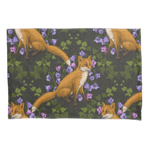 Housse D'oreillers Renard, fleurs et lierre, vert, orange et viole