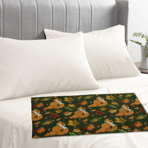 Housse D'oreillers Renard roux Feuilles d'automne Glands Motif vert