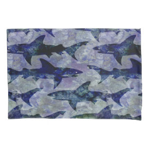 Housse D'oreillers Requins dans le motif bleu profond de mer