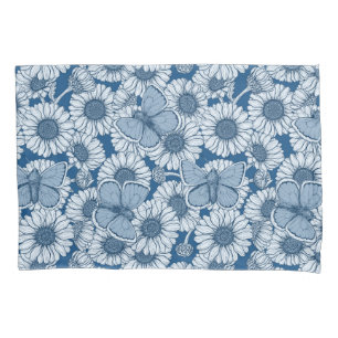 Housse D'oreillers Ressort bleu, fleurs sauvages, marguerites