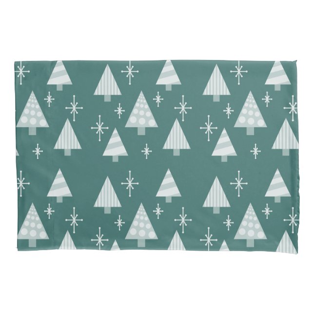 Housse D'oreillers Retro 1950 Arbres de Noël Vert Turquoise (devant)