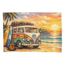 Rétro Bus de Plage Hippie des Années 60 Coucher de