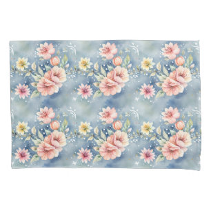 Housse D'oreillers Rêve contemporain rose & bleu Floral