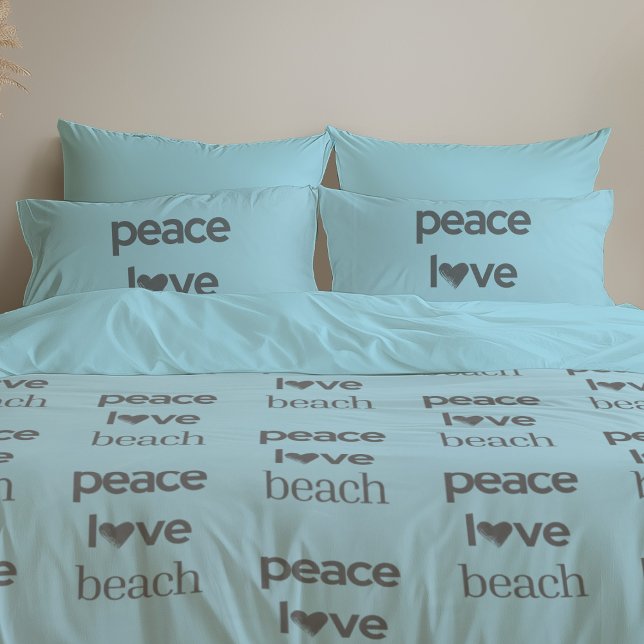 Housse D'oreillers Reversible Blue Peace Love Beach | Coastal Decor (Créateur téléchargé)