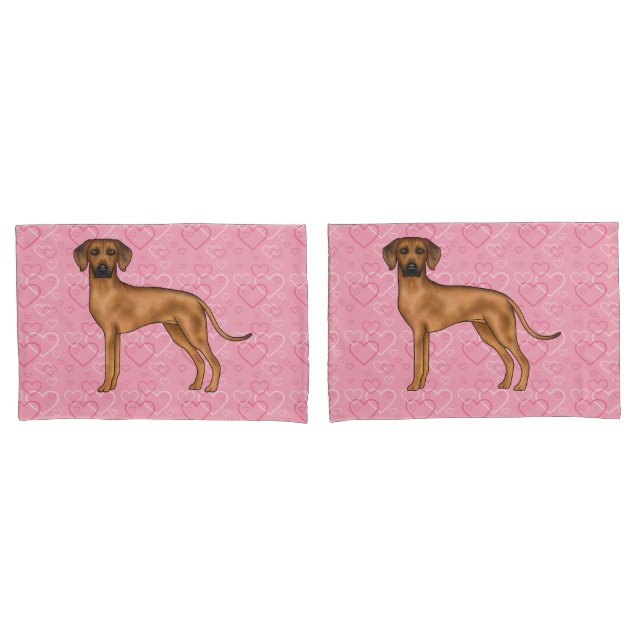 Housse D'oreillers Rhodesian Ridgeback Chien Love Coeur Motif rose (devant-Set)