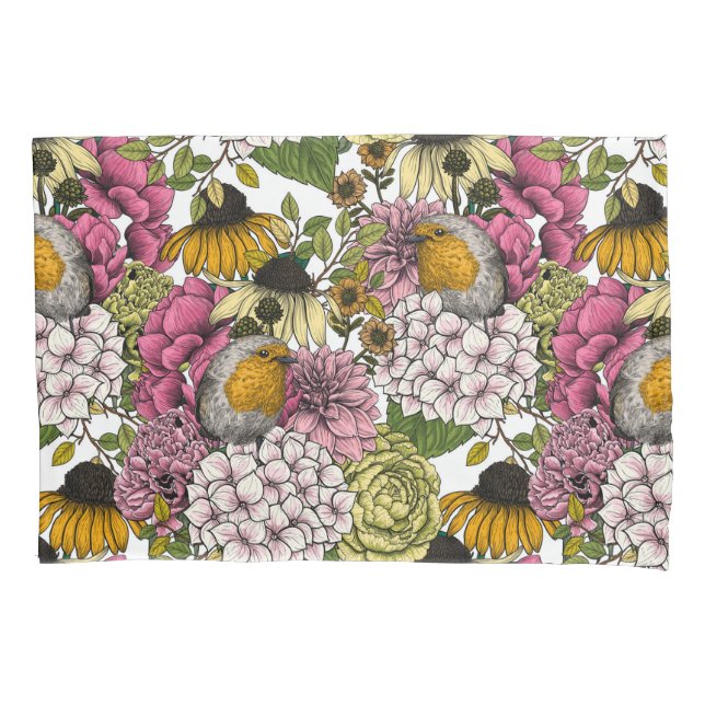 Housse D'oreillers Robins dans le jardin (devant-gauche)