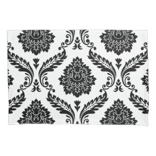 Housse D'oreillers Rococo Damassé Grand Motif Noir sur Blanc
