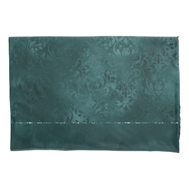 Housse D'oreillers Romance Turquoise de minuit | Dark Satiny Grunge D (devant)