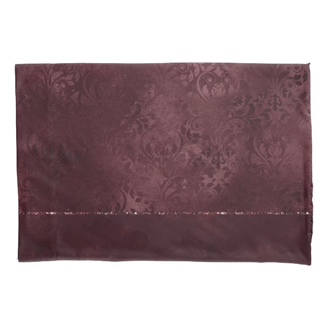 Housse D'oreillers Romance Vin De Minuit | Dark Satiny Grunge Damask (devant)