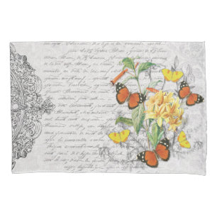 Housse D'oreillers Romantique Ephemera Papillons Floral Script frança
