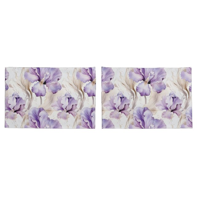 Housse D'oreillers Romantique violet Iris Floral (Dos-Set)