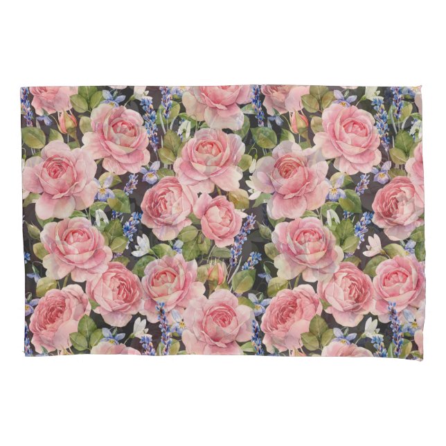 Housse D'oreillers Rose anglais rose : Aquarelle noire (devant)