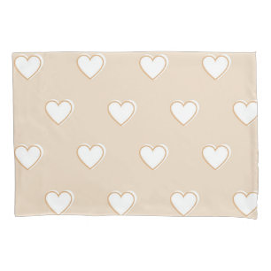 Housse D'oreillers Rose blanc Beige mignon Motif de coeur simple